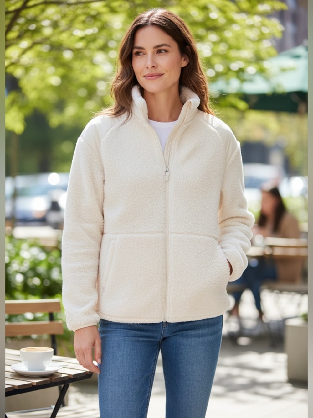 Cozy Women's Cream Sherpa Zip-Up Jacket
